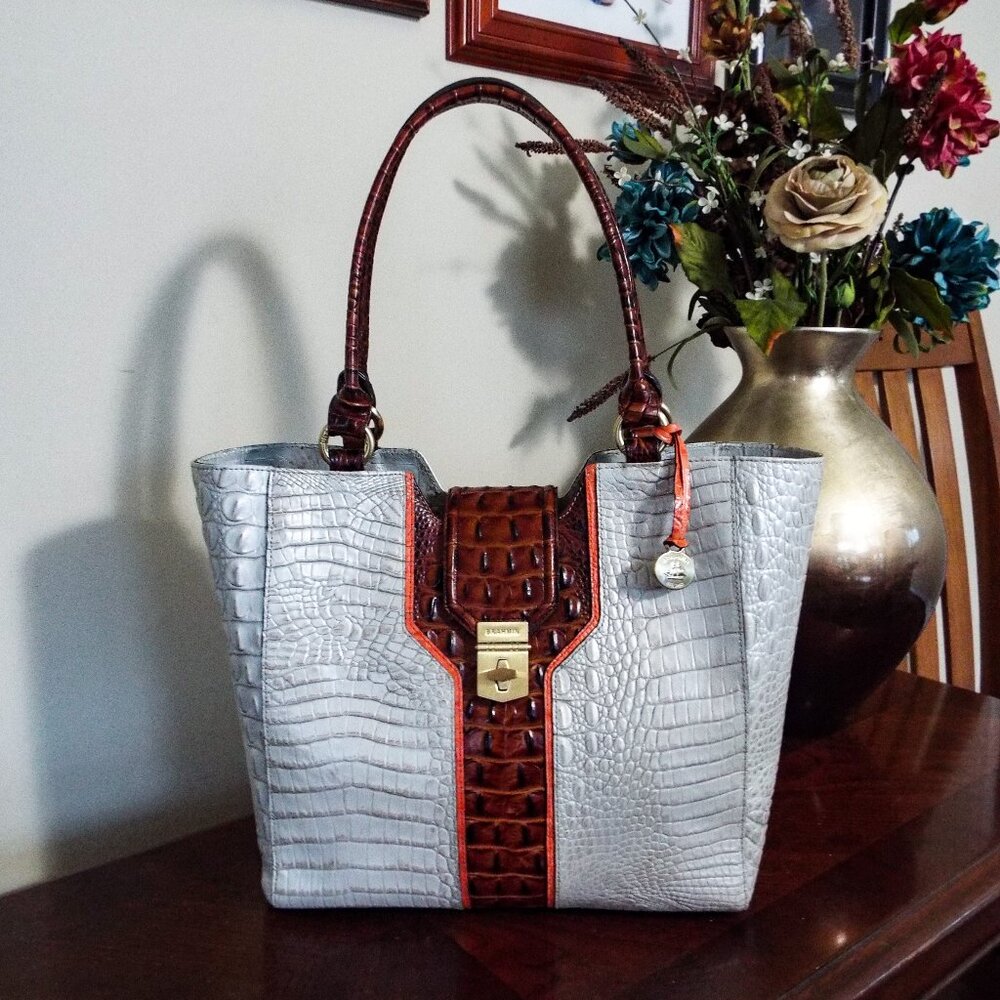 BRAHMIN Melbourne Leather Handbag - DIANA in SEASHELL TRI-TEXTURE - EUC